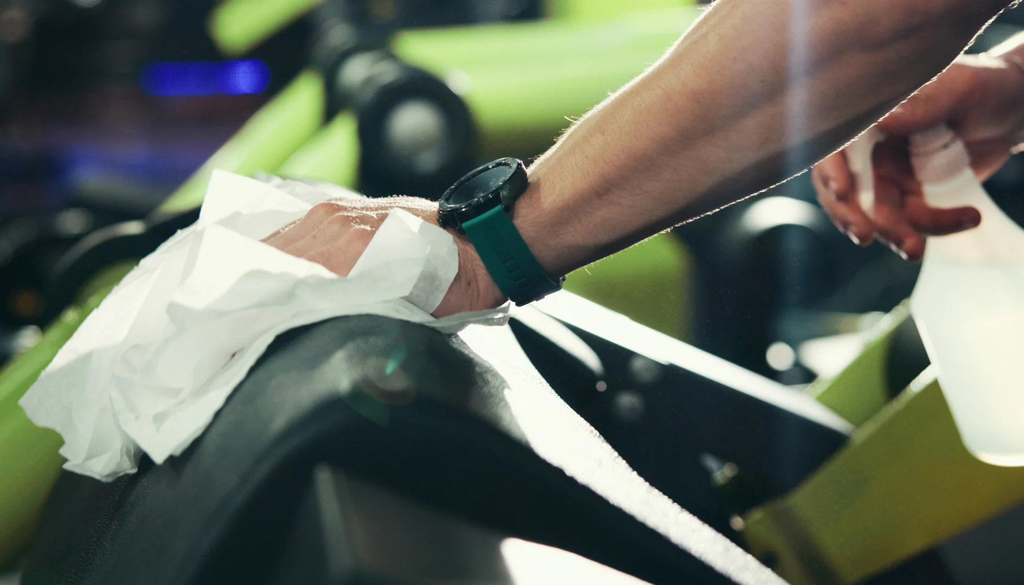 wiping down equipment